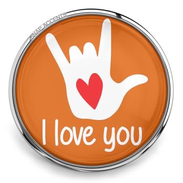 Imagem de Escolha uma cor | Joia de pressão em linguagem de sinais Love You 18 mm botão de charme de gengibre surdo serve para pulseiras, colares e chaveiros femininos personalizáveis laranja escuro