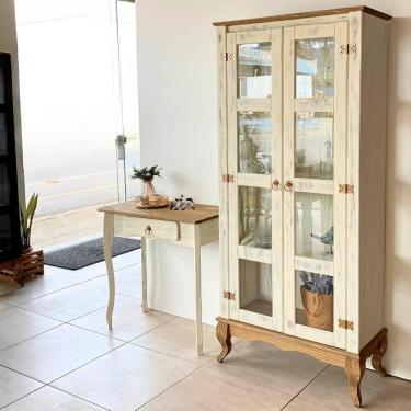 Imagem de Aparador Rústico Cristaleira Madeira Maciça Branco Garapa D230 D113 Denk