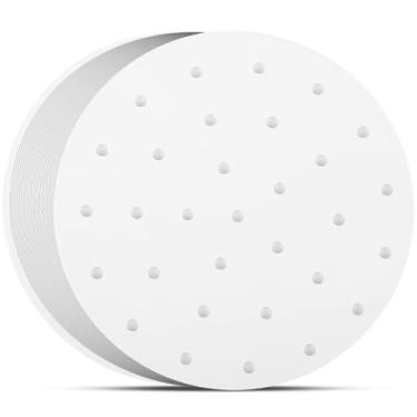 Imagem de Forro para vaporizador de 25 cm, conjunto de 100, papel pergaminho redondo para fritadeira a ar, forros de bambu, papel perfurado a vapor para vaporizador de bambu, pão de bolinho de massa, fritadeira