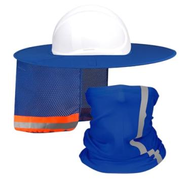 Imagem de Protetor solar com viseira de aba completa, proteja seu pescoço do sol, acessórios de construção masculinos para chapéus de proteção UV acessório de capacete com faixa refletiva, conjunto de 2 peças