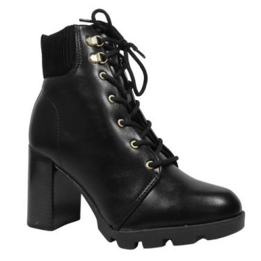 Imagem de Bota Beira Rio Coturno Salto Alto Grosso Elástico 9074.103, 35, Preto 