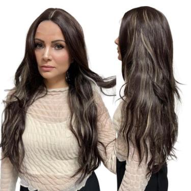 Imagem de Peruca Lace C/ Micro Pele Ondulada 60cm Preta + touca - bbless, Castan