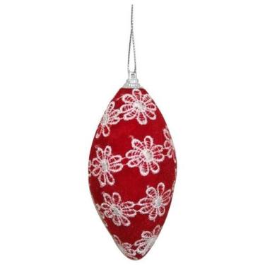 Imagem de Enfeite de Natal Oval Vermelho/Branco Arvore/Mesa/Porta 13cm - Zona Li