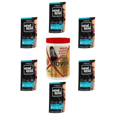 Imagem de Hene Em Gel Rena Preto Azulado 06x180gr Pouch+Brilho Magico Agua Arroz