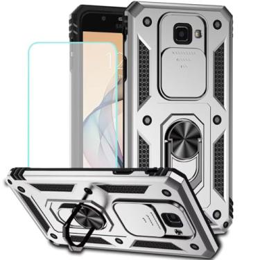 Imagem de Vokuha Capa para Galaxy J7 2017/J7 Sky Pro/J7 Halo/J7 V/J7 Perx/Halo com protetor de tela de vidro temperado e capa deslizante para câmera, anel giratório de 360°, capa magnética para Samsung Galaxy