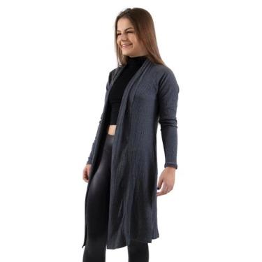 Imagem de Cardigan Canelado Inverno Kimono Manga Comprida Aberto Longo Feminino 
