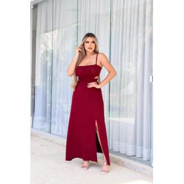 Imagem de Vestido Longo Fenda na Perna Laço nas Costas - luh may, Bordô, M