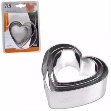 Imagem de Kit 3 Cortadores De Massa Inox Formato Coração Cozinha - KeHome