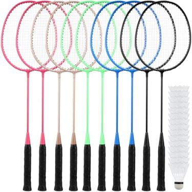 Imagem de Woanger Conjunto de 10 raquetes de badminton com 15 petecas raquetes de badminton para adultos e adolescentes leves conjunto de petecas para quintal, academia, praia, jogos ao ar livre (cores casuais)