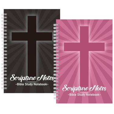 Imagem de Resurhang Caderno de estudo da Bíblia com 2 cadernos espirais cristãos de 20 x 13 cm, 100 páginas duplas, caderno forrado com instruções e caixas de texto