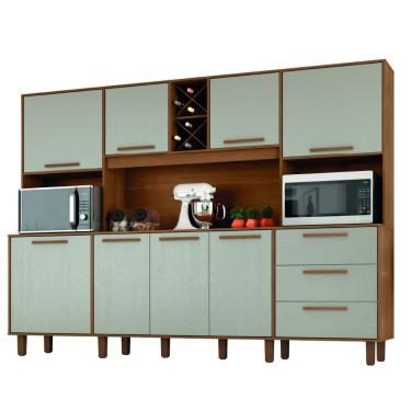 Imagem de Armário De Cozinha Completa Com Adega 8 Portas 3 Gavetas Apollo Madeirado / Areia Zanzini