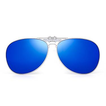Imagem de Óculos de sol retrô estilo aviador, lentes polarizadas flip-up, para dirigir, masculino, Prata/azul polarizado, One Size