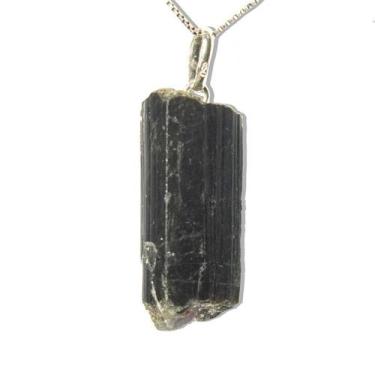 Imagem de Colar Canudo Turmalina Verde Bruto Natural Pino Prata 950 - Cristaisde