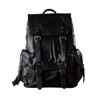 Imagem de Mochila de viagem de couro genuíno artesanal para homens vintage saco de acampamento retro grande capacidade mochila