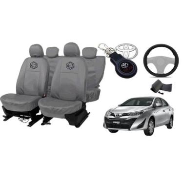 Imagem de Kit capa couro Yaris + volante com pegada macia e chaveiro - ferro tec