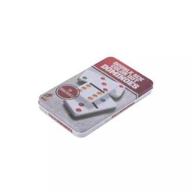 Imagem de Dominó Osso Caixa de Metal Peças Coloridas Double Six - Unyhome, Verme