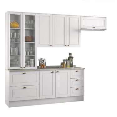 Imagem de Cozinha Completa Americana 4 Peças com Cristaleira - Móveis Henn Branco