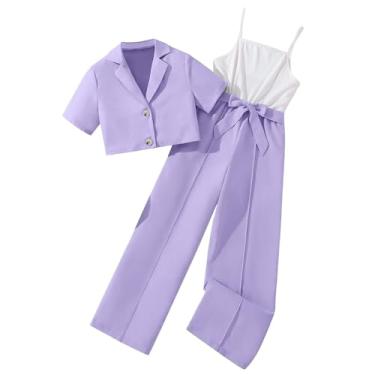 Imagem de Hilinker Conjunto feminino de 2 peças blazer de manga curta e macacão sem mangas com ci...
