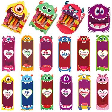 Imagem de 48 pçs cartões de presente de dia dos namorados, cartões de felicitações de dia dos namorados porta-doces cartões divertidos de troca para meninos e meninas professores dia dos namorados escola sala de aula lembrancinhas festa lembrancinha (estilo monstro)