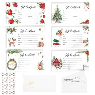 Imagem de Conjunto de 96 vales de presente de Natal incluído 96 peças de cartões de certificado em branco rústicos para empresas 96 envelopes de folha dourada 96 peças de palitos de Natal de fazenda para