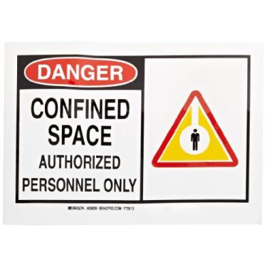 Imagem de Brady 83839 17,8 cm de altura, 25,4 cm de largura, B-302 poliéster de alto desempenho, preto e vermelho sobre branco sinal de alerta colorido, legenda "Perigo, espaço confinado pessoal autorizado