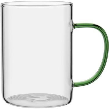 Imagem de CANECA ALÇA VERDE BOROSSILICATO 450ml 12x8x8cm TRANSPARENTE