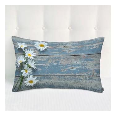 Imagem de Siwehtu Almofadas decorativas de margaridas para cama, almofadas decorativas de margaridas, protetores de travesseiro de madeira antiga com zíper para sofá de escritório poliéster 50 x 76 cm