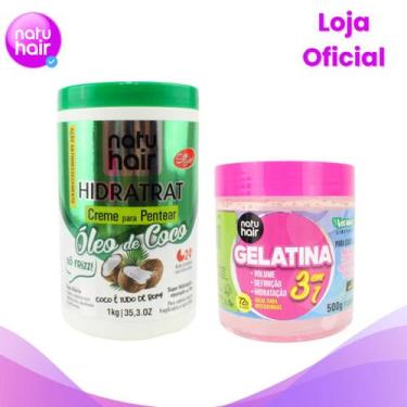 Imagem de Kit Creme para Pentear Óleo de Coco + Gelatina 3 em 1 500g - Natuhair 