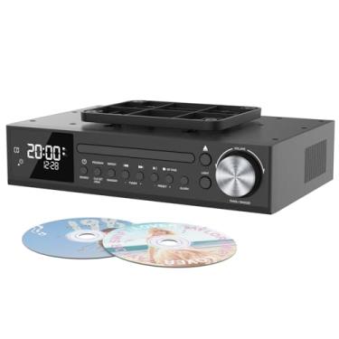 Imagem de MONODEAL Leitor De Cd Bluetooth, Rádio Fm Para Cozinha Sob Armário, Alto-Falantes Hd Duplos, Sistema Música Sem Fio Com Luz Led, Controle Remoto, Temporizador Cozinha, Despertador Duplo Preto