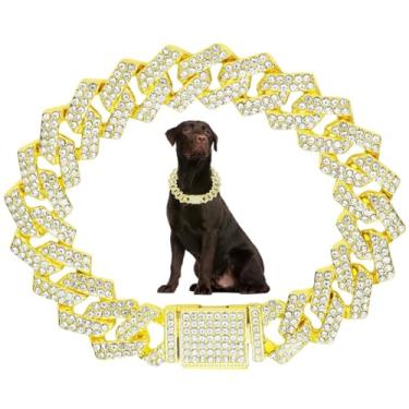 Imagem de Corrente dourada para cães pequenos, coleira de elos cubanos, colares brilhantes para gatos, cristal, diamante, brilhante, strass, filhotes, coleiras para filhotes de animais de estimação pequenos