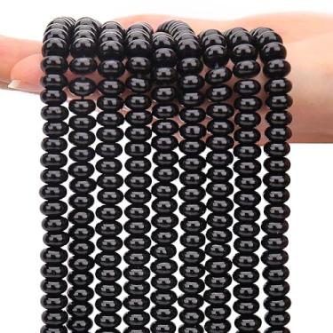 Imagem de AUREHEN 2 fios (150 peças) contas rondelle de obsidiana preta, 5 * 8 mm pedras preciosas espaçadoras soltas contas de disco de ábaco para pulseira faça você mesmo, colar, brincos, fabricação de joias
