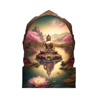 Imagem de Buda Com Flores Pintura Em Tela Arte Da Parede Budismo Escultura Carta