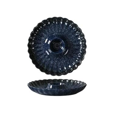 Imagem de Prato de cerâmica de personalidade retrô japonesa sobremesa restaurante familiar prato de lanche azul brilhante