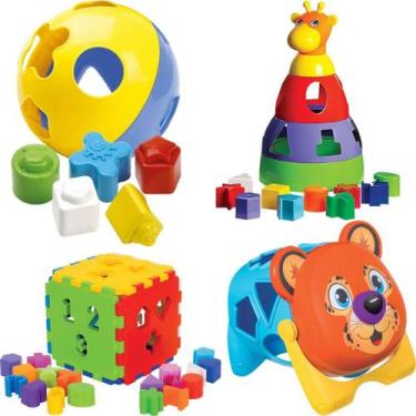 Imagem de 4 Brinquedo Didática Educativa Onça Cubo E Girafa Bolinha - NoBrand