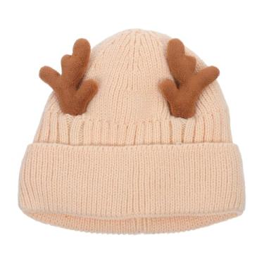 Imagem de KESYOO Gorro de Malha Quente Com Chifres de Bege, Gorro de Rena para Adultos, 19,2 X 19,2 Cm, Fibra de Poliacrilonitrila