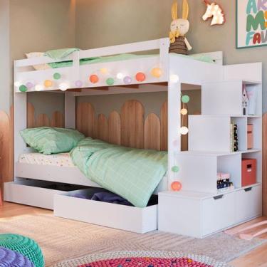 Imagem de Beliche 4 Gavetas com Escada Branco - Completa Móveis, Branco