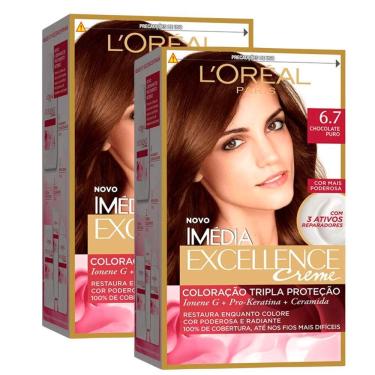 Imagem de Kit 2 Tintura Creme Imédia Excellence L`oréal Chocolate Puro 6.7 Kit