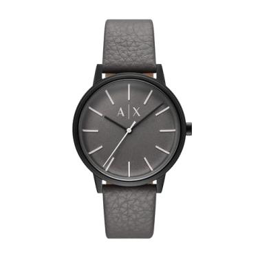 Imagem de Armani Exchange Relógio masculino A|X de couro cinza com três ponteiros (modelo: AX2764)