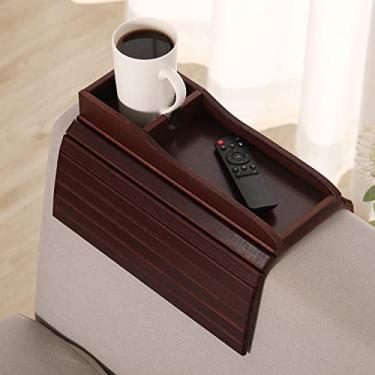 Imagem de GEHE Suporte de copo de sofá, bandeja de braço de sofá antiqueda, suporte de copo de bambu natural mais seguro para sua família, bandeja de braço portátil para sofá, mesa de apoio de braço para