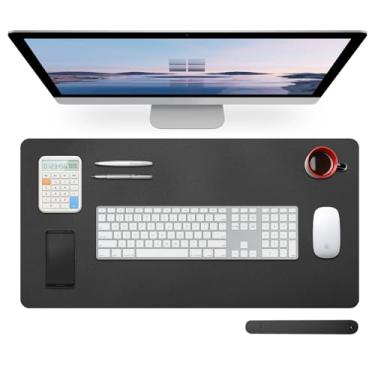 Imagem de Protetor de mesa de couro grande, antiderrapante, durável, para escrita, computador, laptop, mouse pad e mesa, tapete protetor de mesa (preto, 69,8 cm x 35 cm)