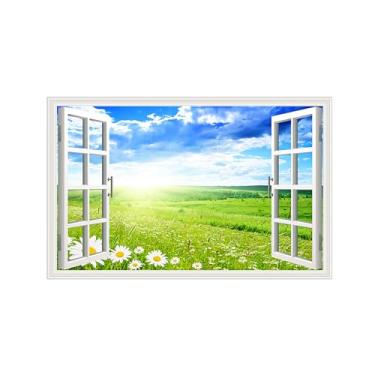 Imagem de Falsas Janelas Paisagens Impressões em Tela-Flores nuvens-Quadro Arte Moderna-Natureza Pintura Decoração Parede 30x50cm Sem Moldura