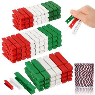 Imagem de AmazingSpark 120 peças de prendedores de roupa de madeira, 3 alfinetes de roupas de tamanhos diferentes com clipe de foto de corda de juta branca de 100 metros para casa, casamentos, artes, artesanato