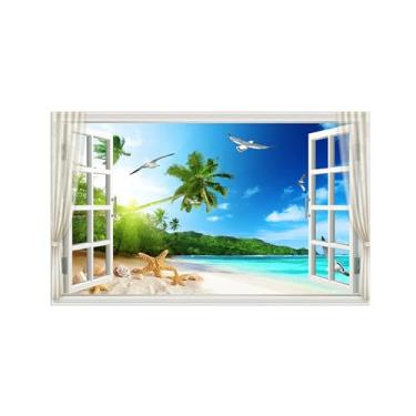 Imagem de Falsas Janelas Paisagens Impressões em Tela-Árvores praia pássaros-Quadro Arte Moderna-Natureza Pintura Decoração Parede 30x50cm Sem Moldura