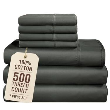 Imagem de Casa Platino Conjunto de lençóis King divididos 100% algodão - 500 TC, 7 peças - Conjunto de lençóis de cama king king size macio e confortável para camas ajustáveis, totalmente elástico sem