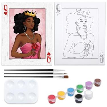 Imagem de Nuberlic Tela pré-desenhada de 20 x 25 cm para pintar para adultos Queencard Porker Presente de aniversário Kits de pintura tema de senhora faça você mesmo Sip and Paint lembrancinha de festa