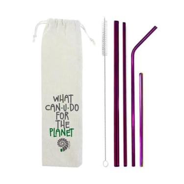 Imagem de Kit 6 em 1-4 Canudos de Inox + Escova + Ecobag Roxo