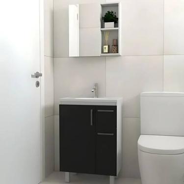 Imagem de Conjunto Gabinete de Banheiro com Cuba e Espelheira Armário - Rainha d