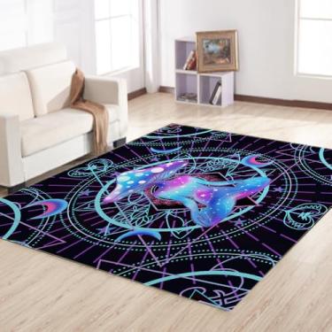 Imagem de Tveinard Tapetes de área estéticos florais místicos boêmios, vintage, cogumelo, lavável, quarto, sala de estar, tapete de dormitório, lindo tapete de área 7,5 x 12,5 cm para piso interno