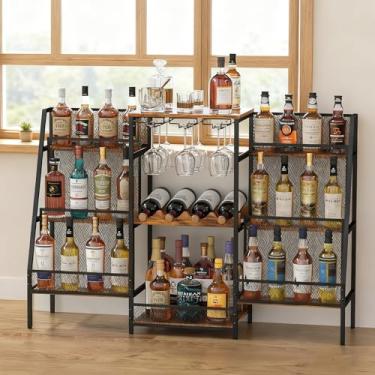 Imagem de Xixi Home Rack de vinho trapézio de 3 camadas, prateleiras de armazenamento de vinho, suporte de garrafa de vinho independente, suporte de exibição de garrafa de licor de canto para armários de bar de