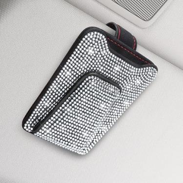 Imagem de Sparkling Rhinestone Car Visor Sunglasses Holder Clip with Red Stitching,Easy-Install Accessory for Women & Men,Secure & Stylish Glasses Organizer